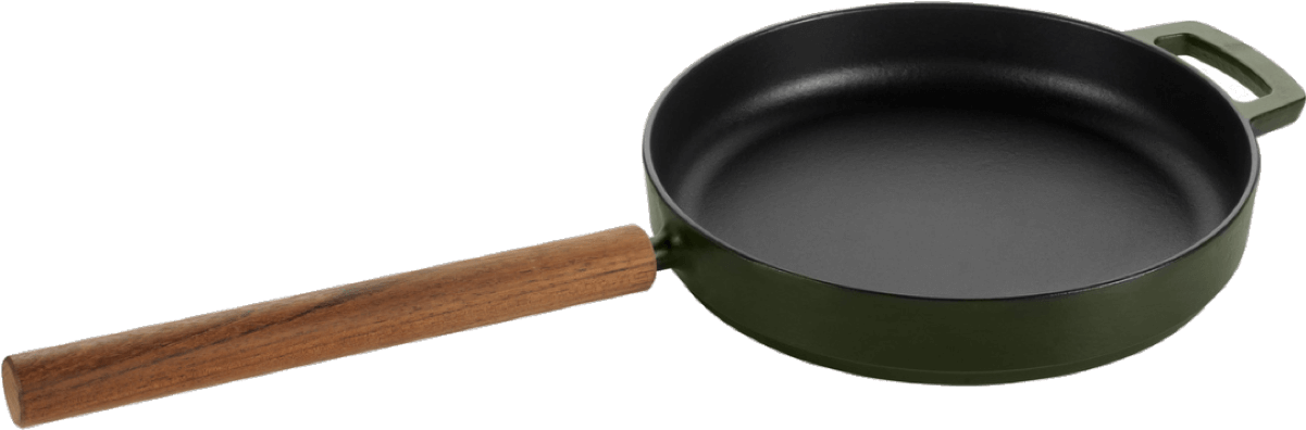 Green Frying Panwith Wooden Handle PNG