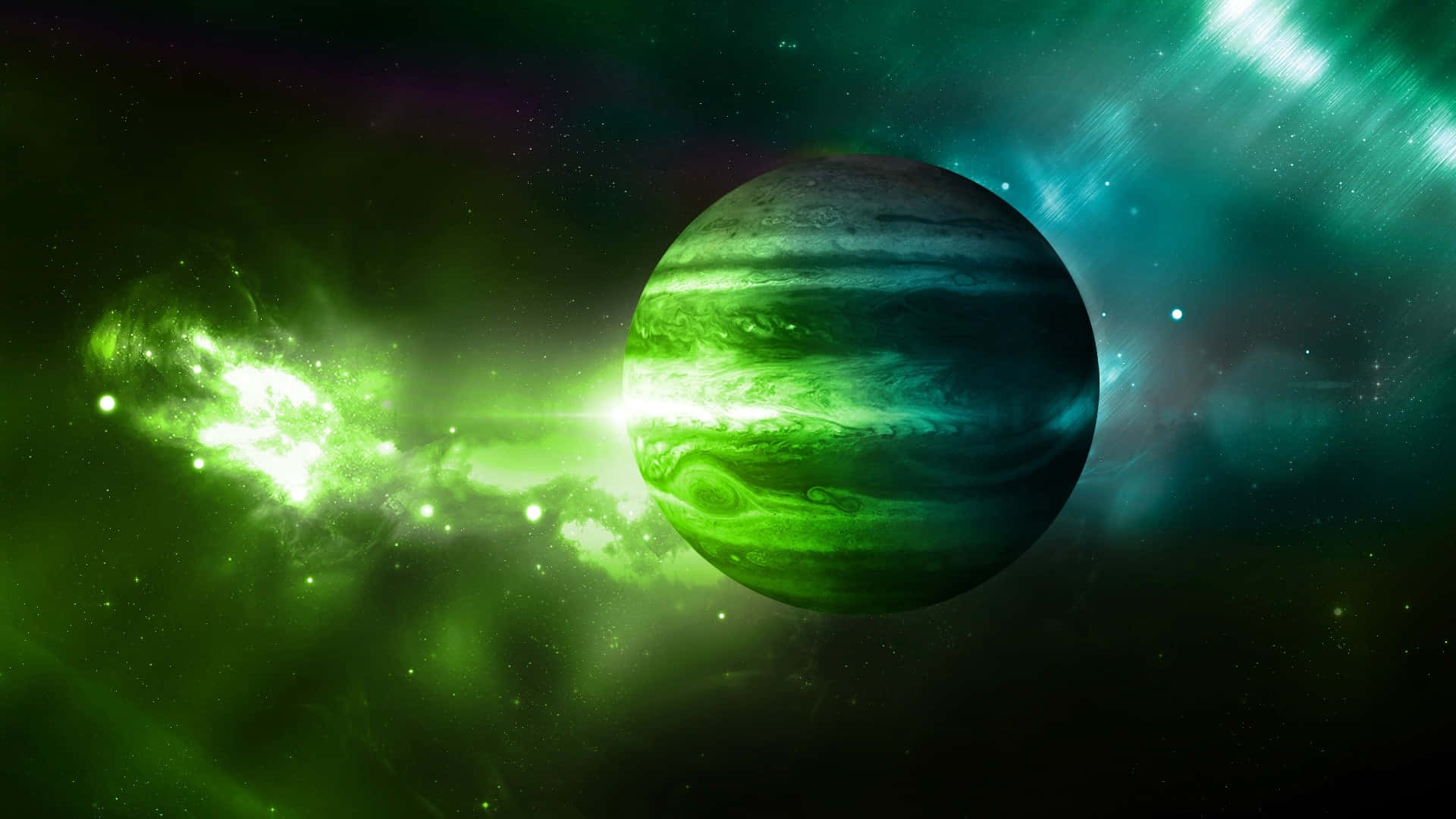 Green Galaxy With Planet Light Wallpaper