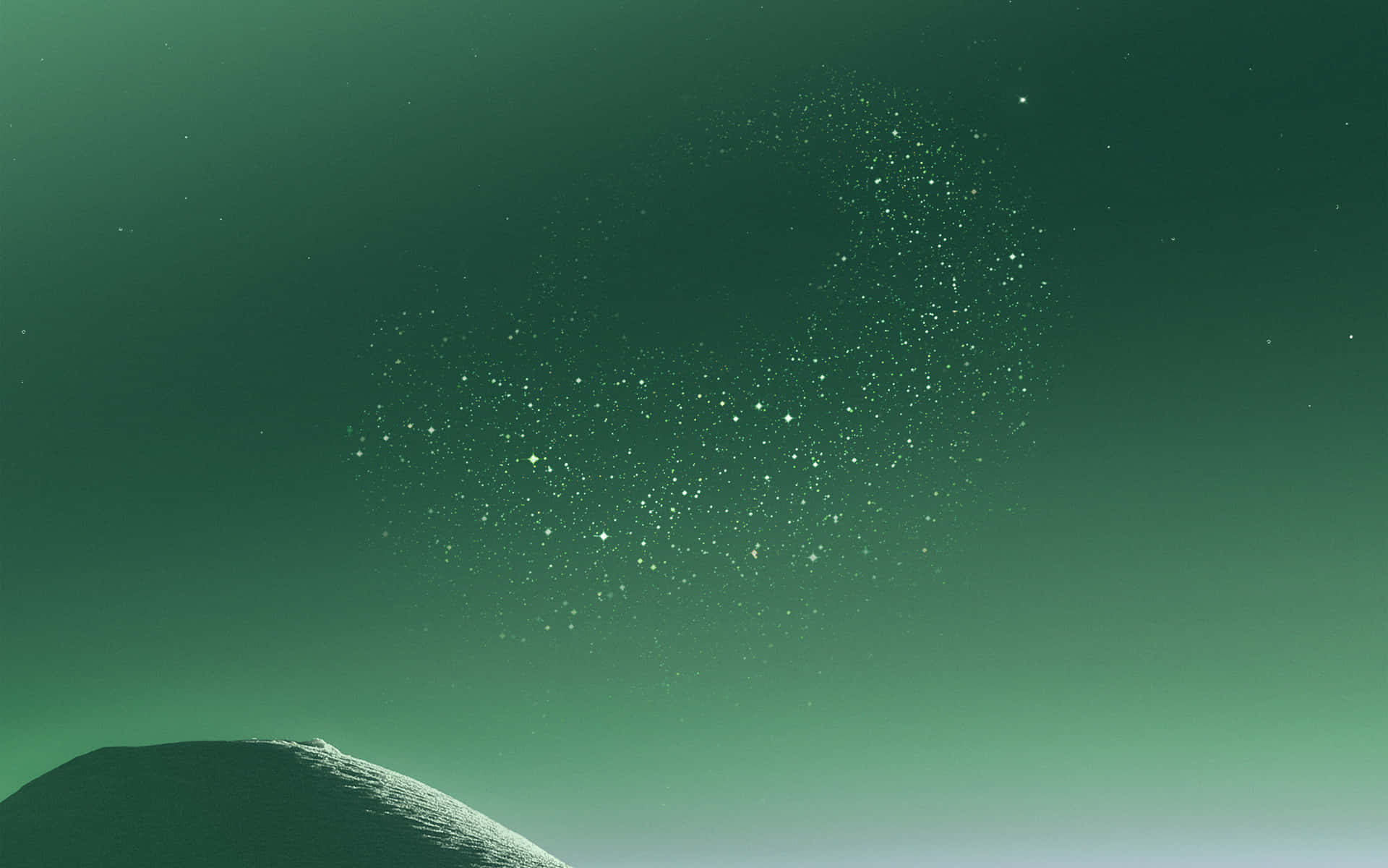 Green Galaxy With Mountain Wallpaper