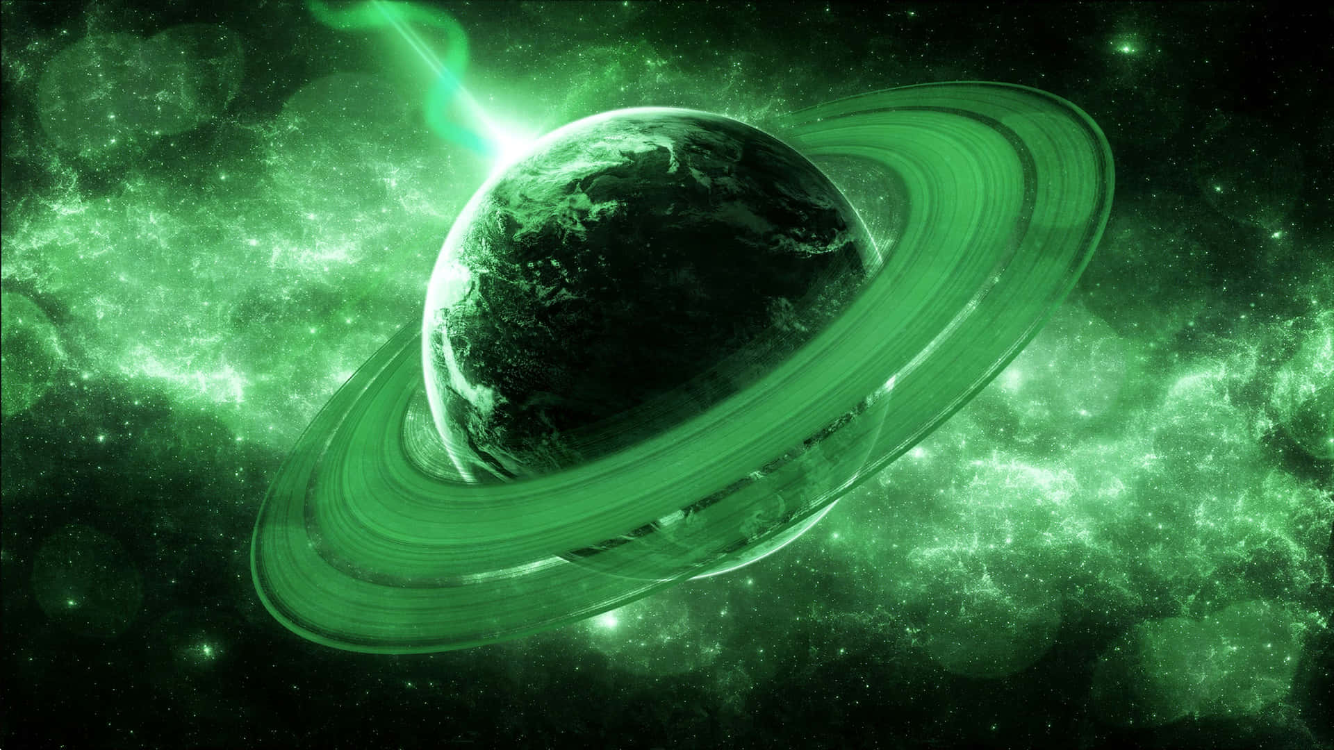 Green Galaxy With Planet Wallpaper