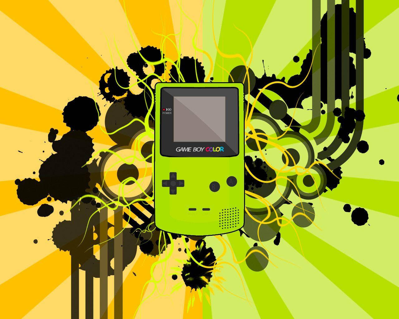 Green Game Boy Color On Abstract Art Wallpaper