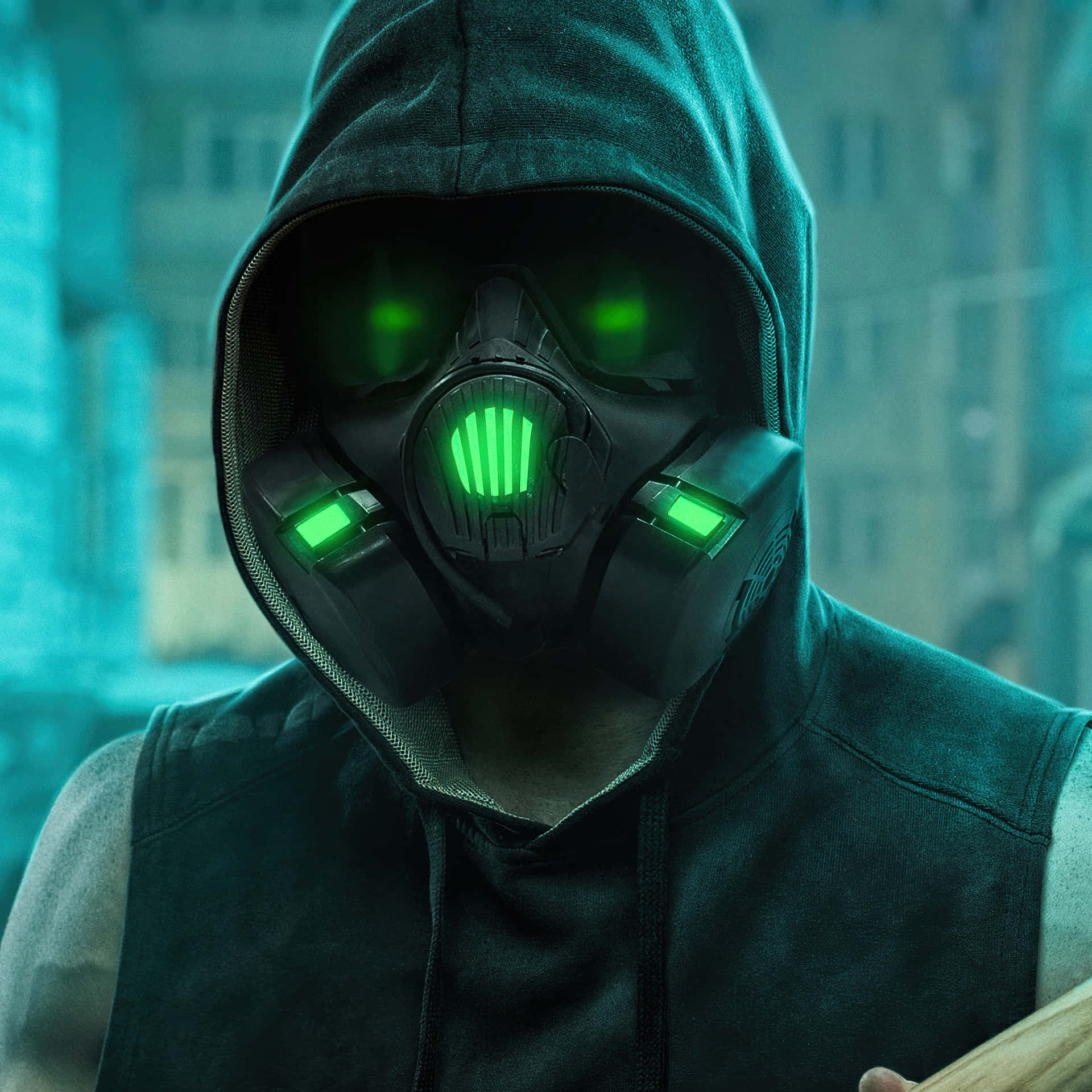 Green Gas Mask Boy Hoodie Wallpaper