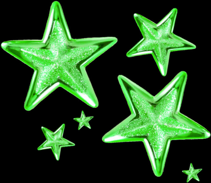 Green Glitter Stars Black Background PNG