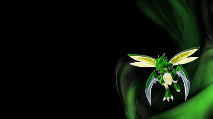 Green Glowing Flying Scyther Wallpaper