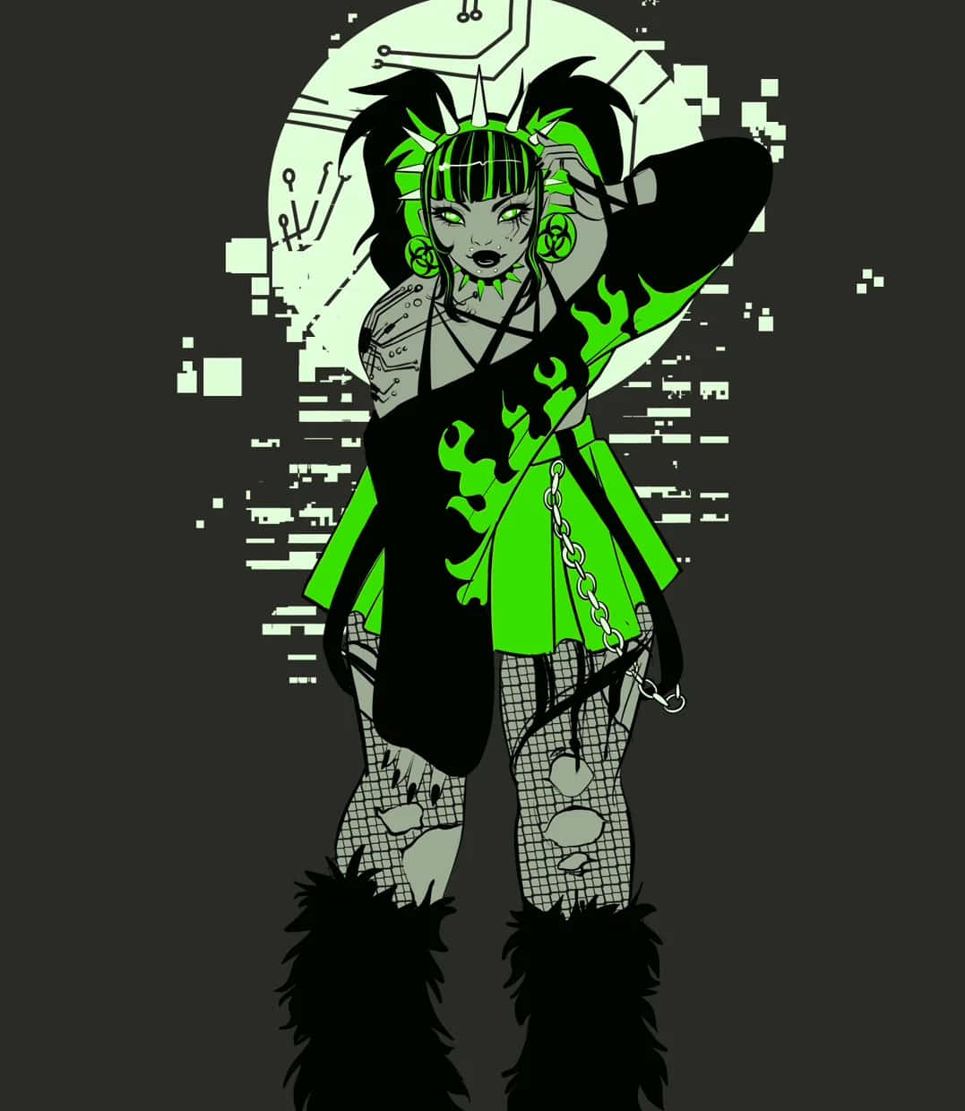 Green Goth Aesthetic Cyberpunk Character Wallpaper