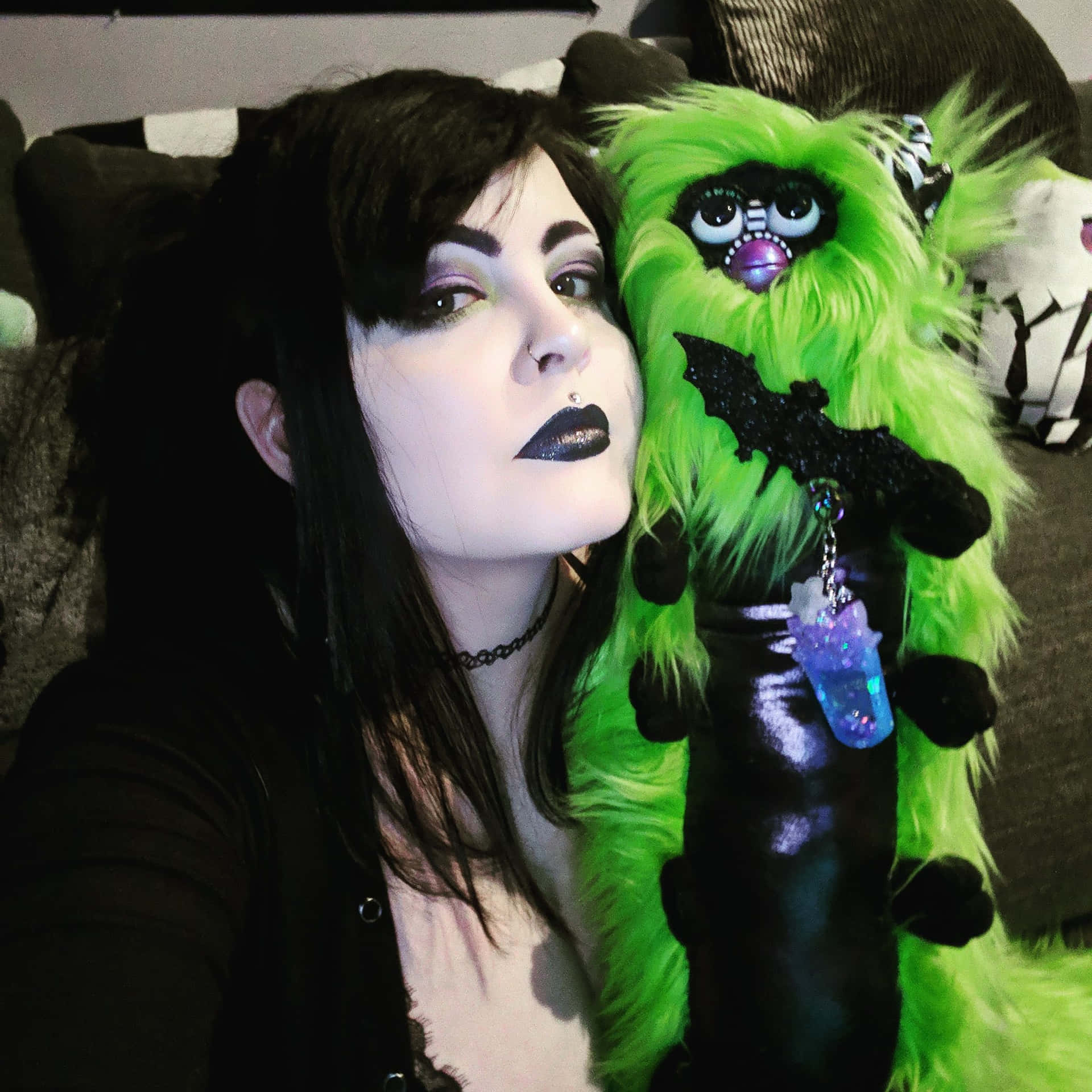 Green Goth Aestheticwith Plushie Wallpaper