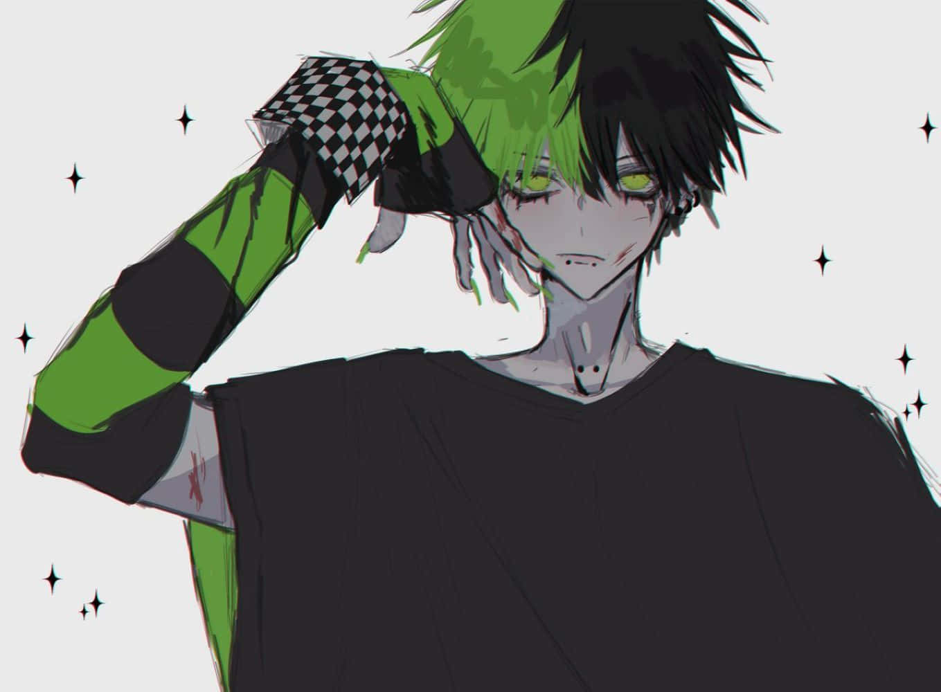 Green Goth Anime Character Aesthetic.jpg Wallpaper