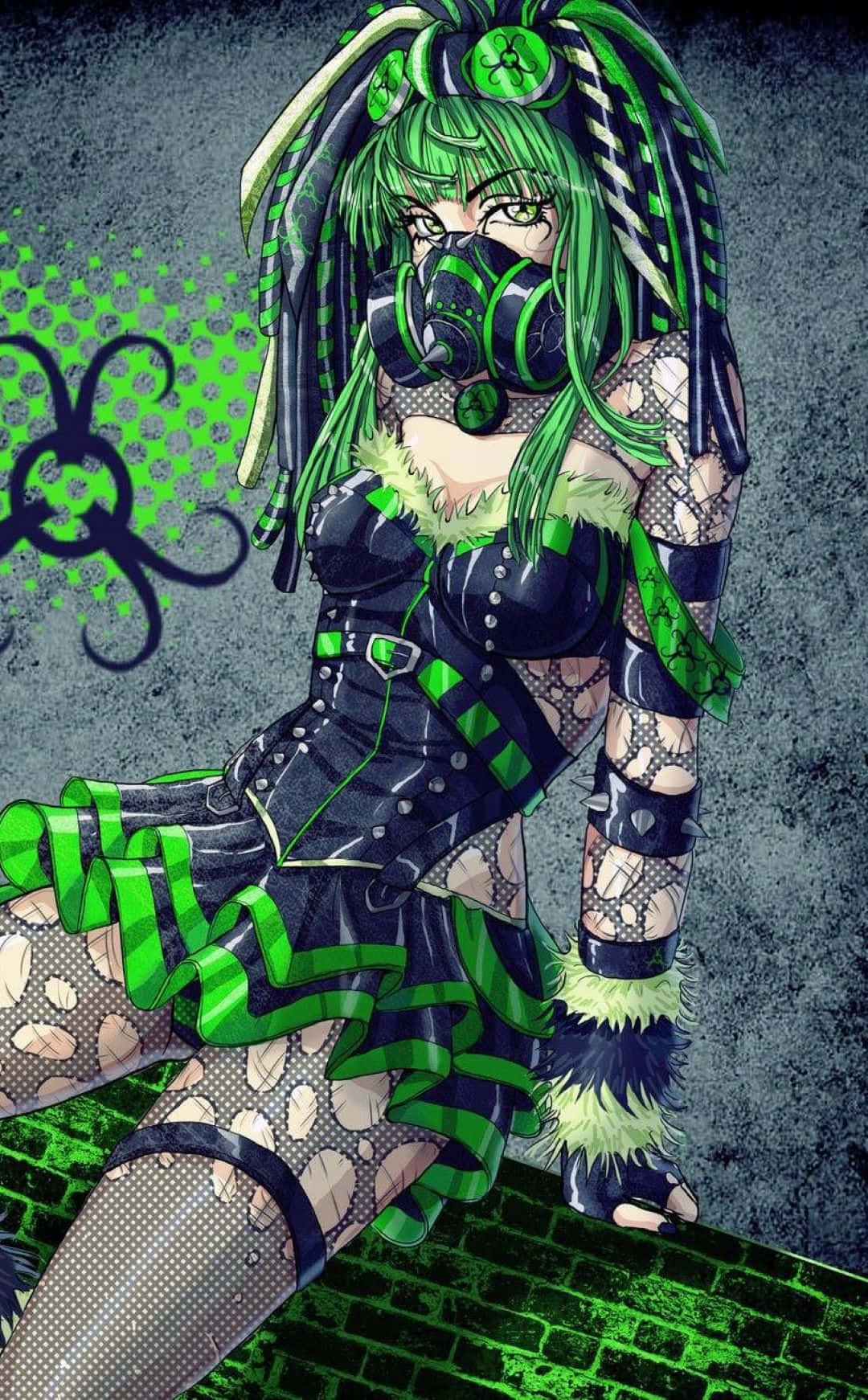 Green Goth Anime Style Aesthetic Wallpaper