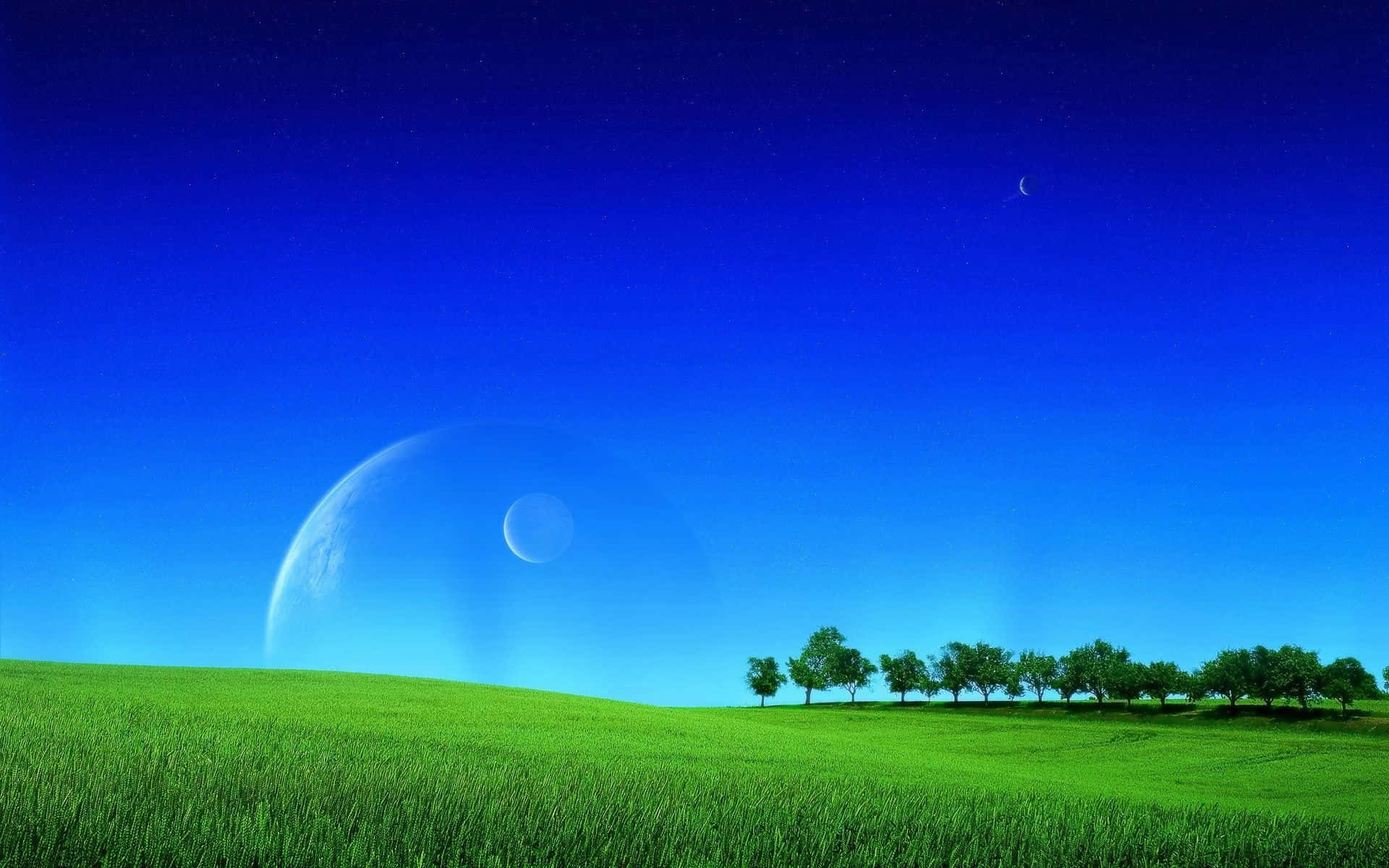 Immaginedi Un Campo Di Erba Verde Con La Luna