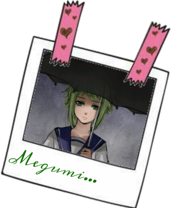 Green Haired Anime Character Polaroid PNG