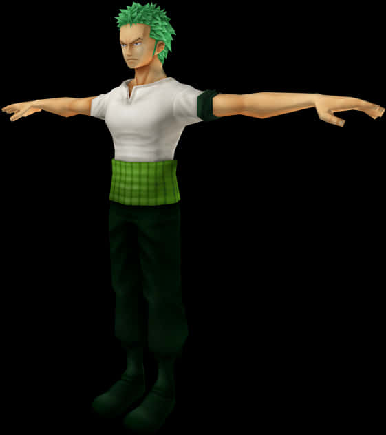 Green Haired Anime Character Pose PNG