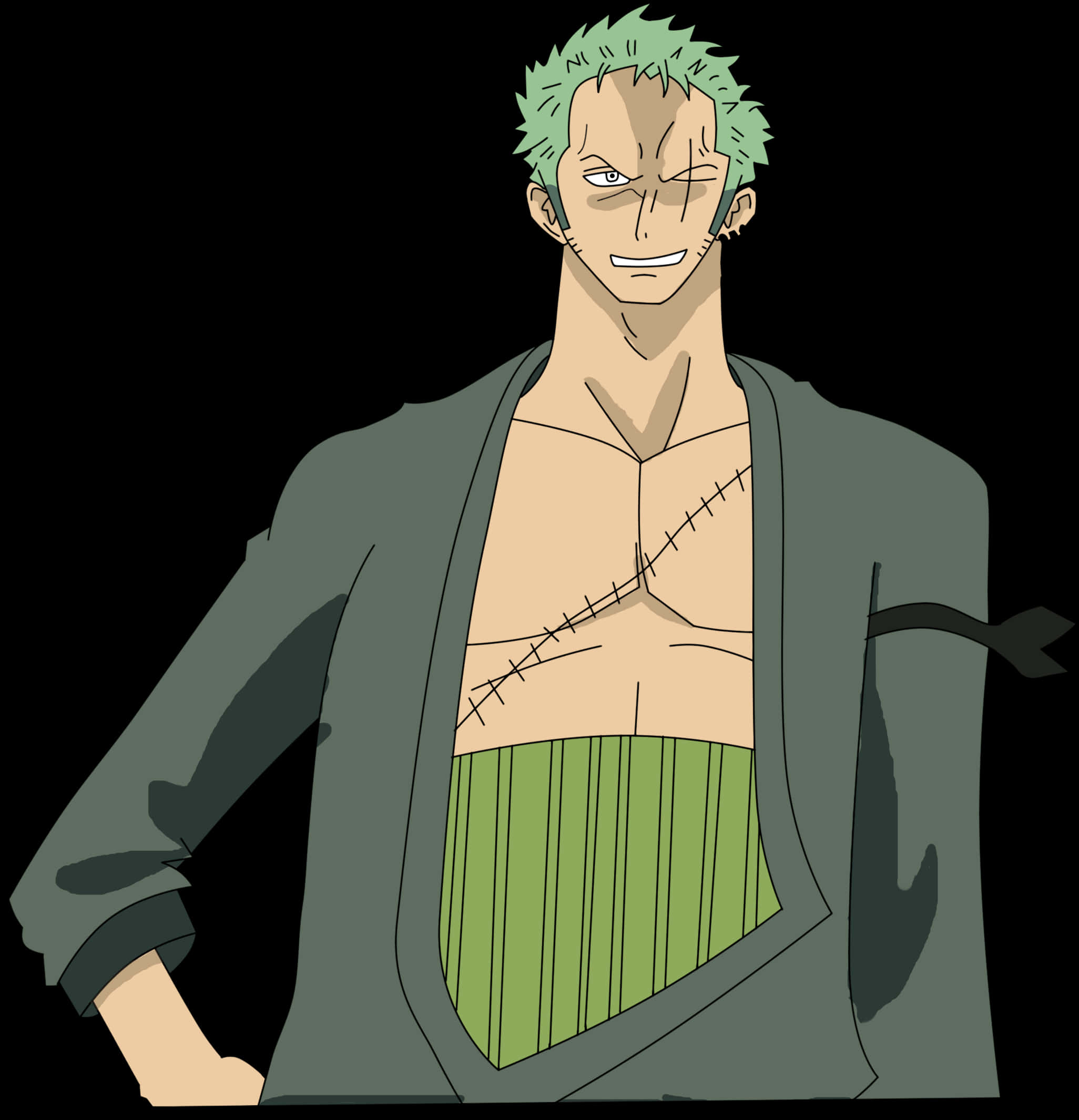 Green Haired Anime Character Smirk PNG