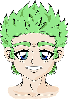 Green Haired Anime Character PNG
