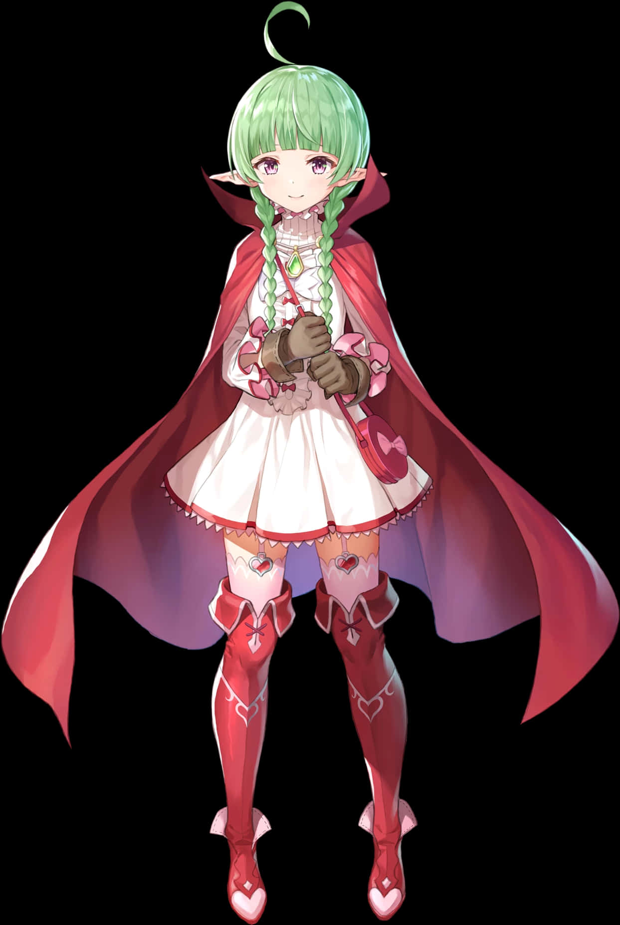 Green Haired Anime Characterwith Red Cape PNG