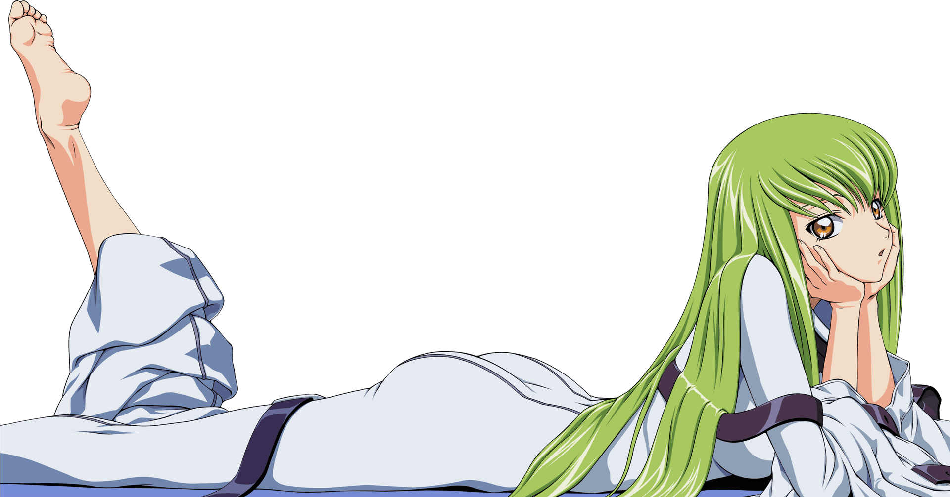 Green Haired Anime Girl Lying Down PNG