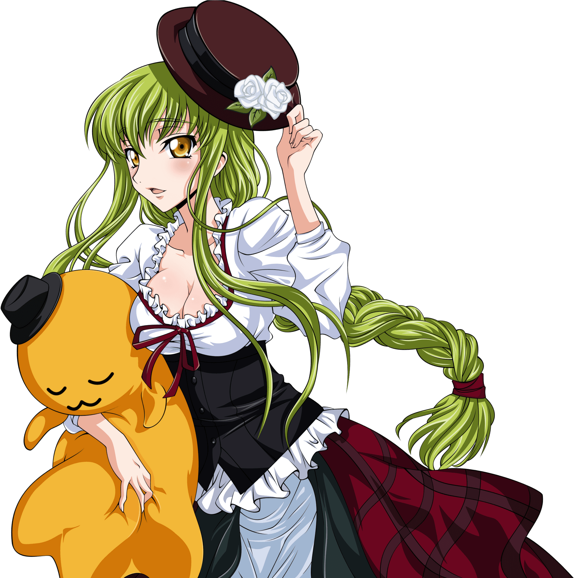 Green Haired Anime Girl With Plushie PNG