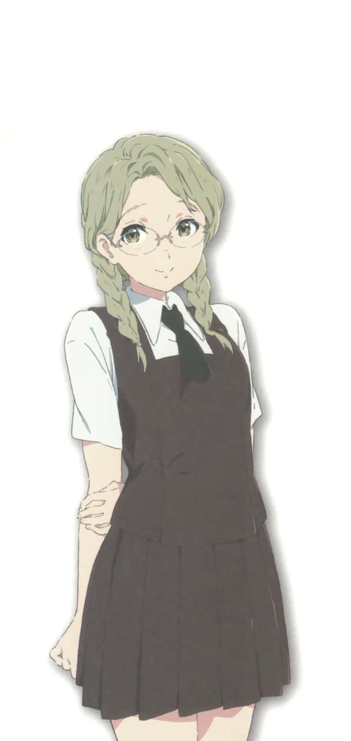 Groen Haar Anime Meisje In Schooluniform Achtergrond