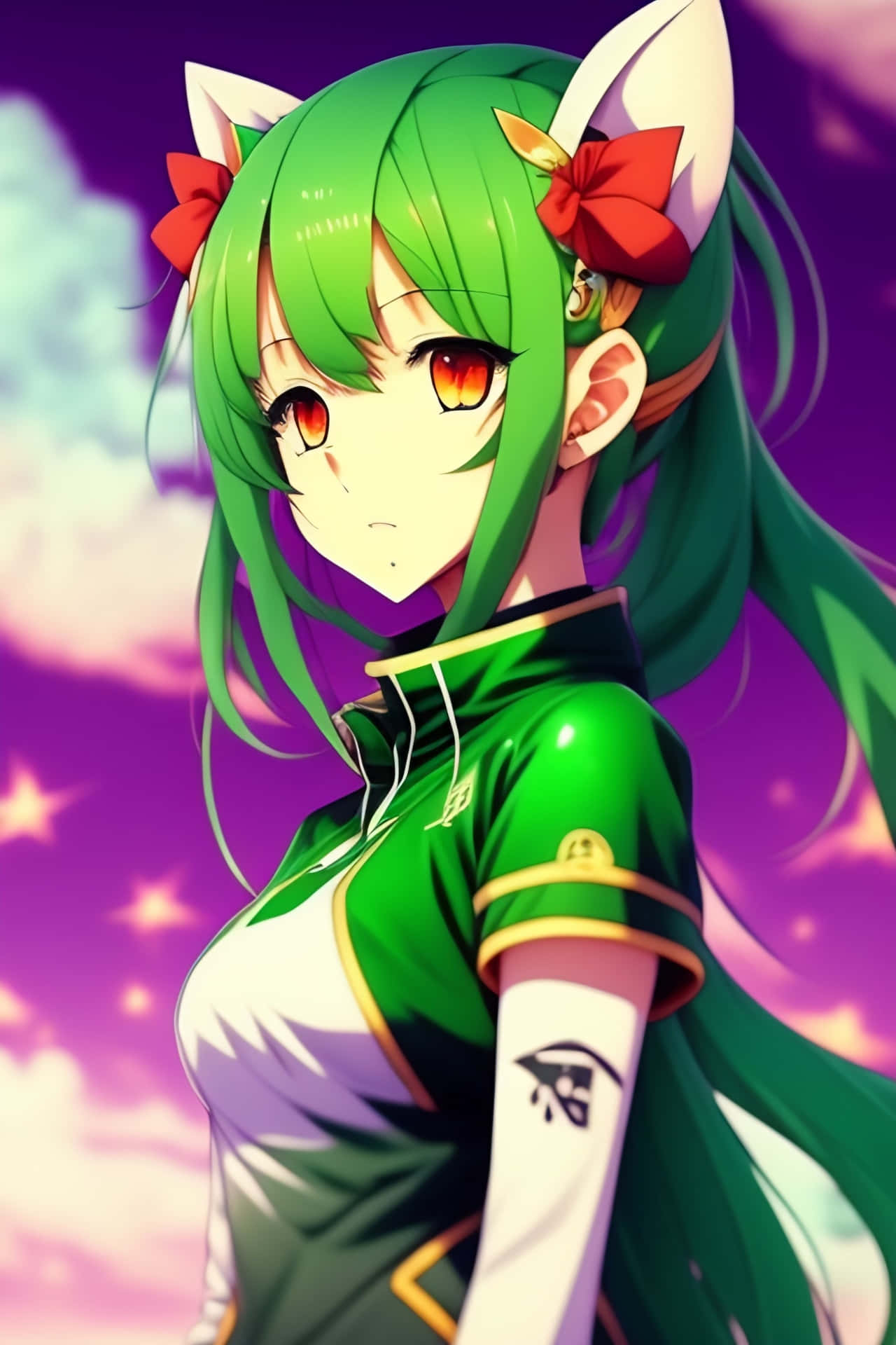Green Haired Anime Girlwith Ears Wallpaper