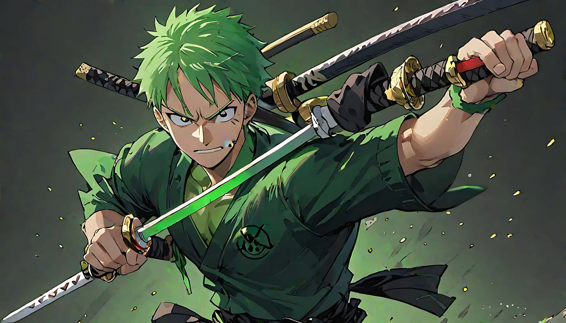 Download Green Haired Anime Swordsman Wallpaper | Wallpapers.com