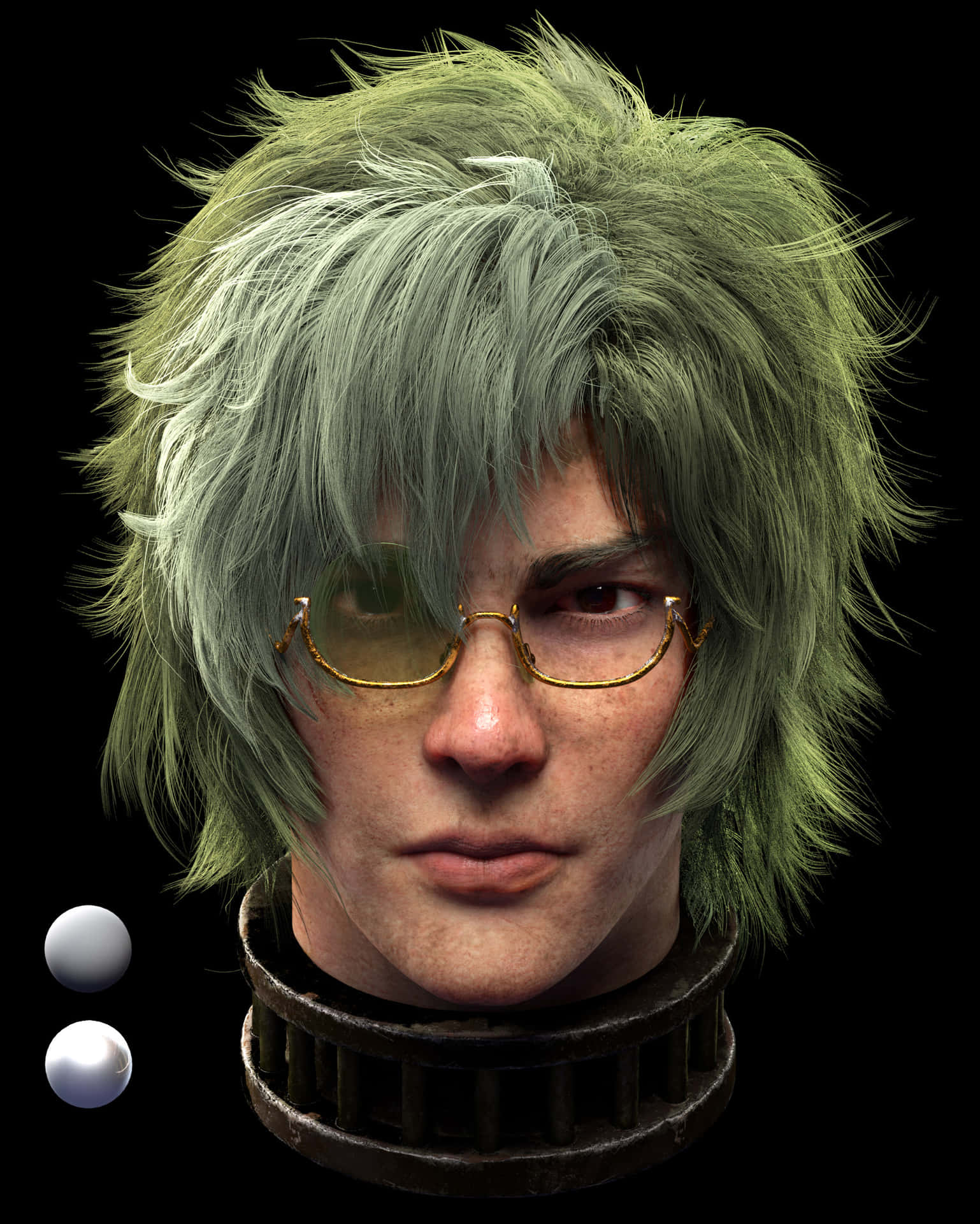 Green Haired Character Golden Glasses Wallpaper
