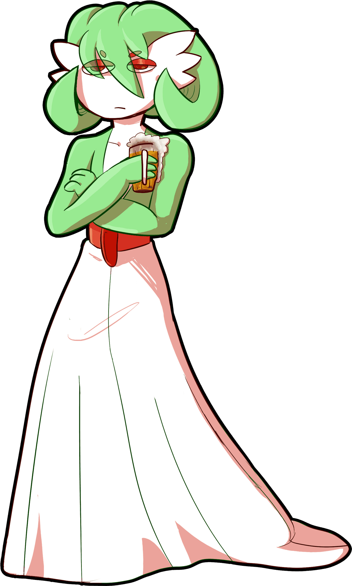 Green Haired Character Holding Beer PNG