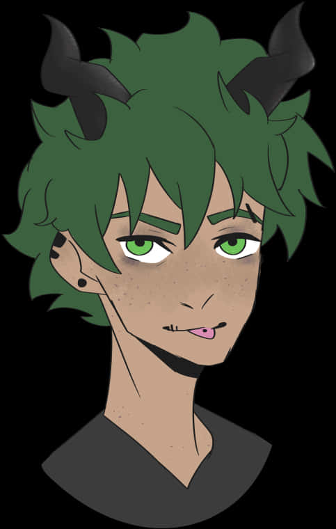 Green Haired Character With Devil Horns PNG