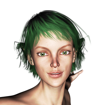 Green Haired Elf Portrait PNG