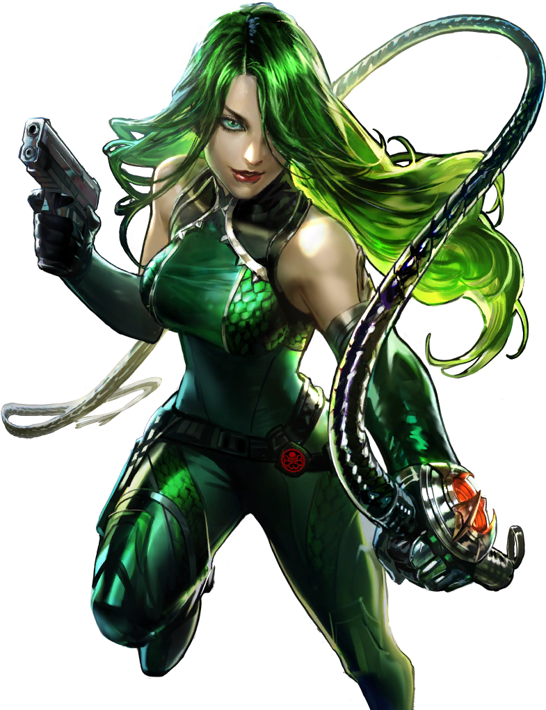 Green Haired Female Character With Gun And Tentacles PNG