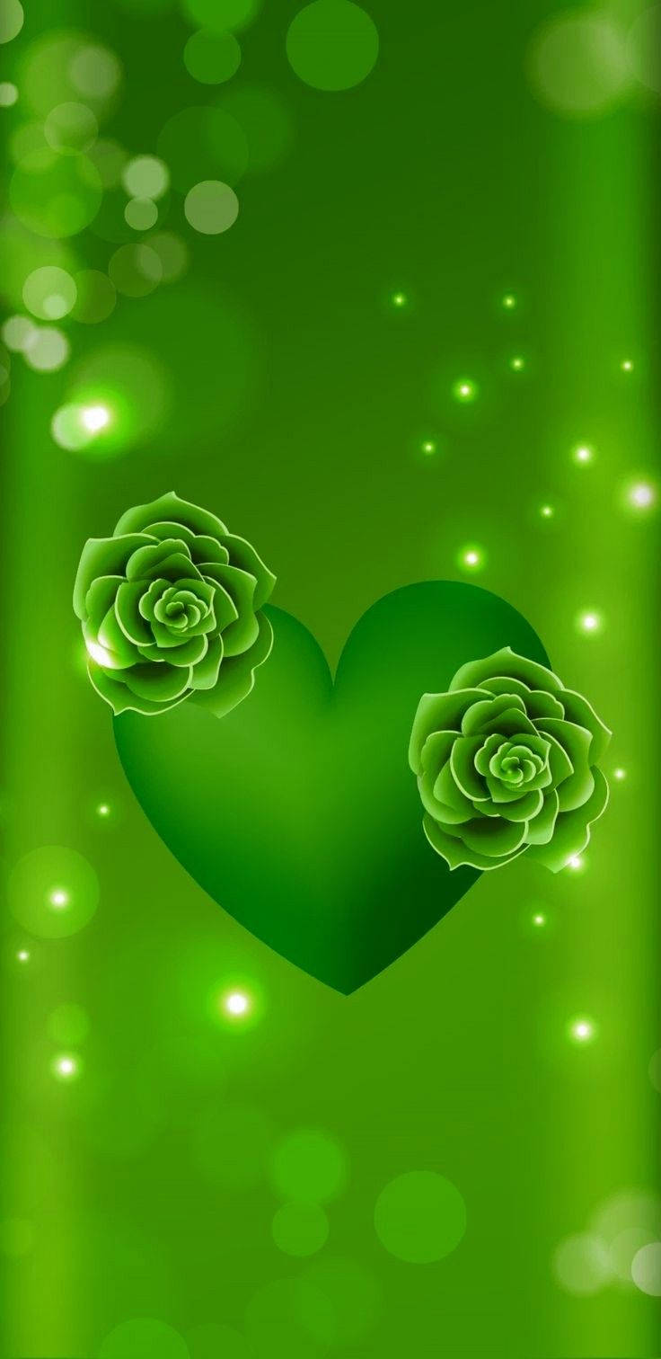 Grøn Hjerte Og Rosen Blomstre Som En Smuk Sommeraften Wallpaper
