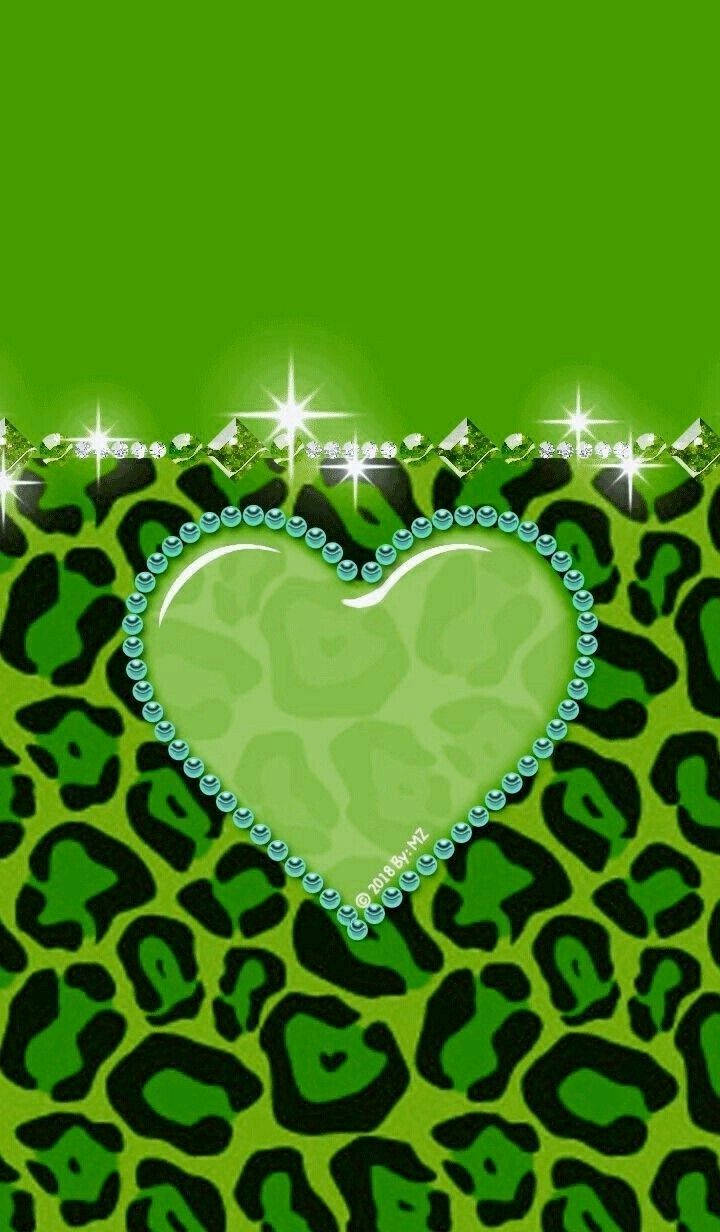 Green Heart Animal Print Wallpaper