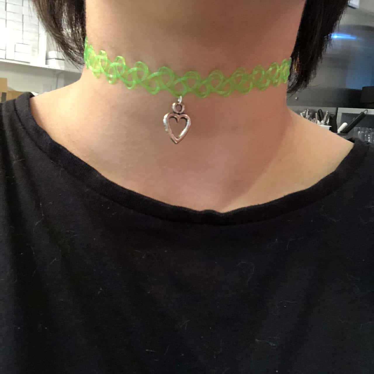 Green Heart Choker Necklace Goth Aesthetic Wallpaper