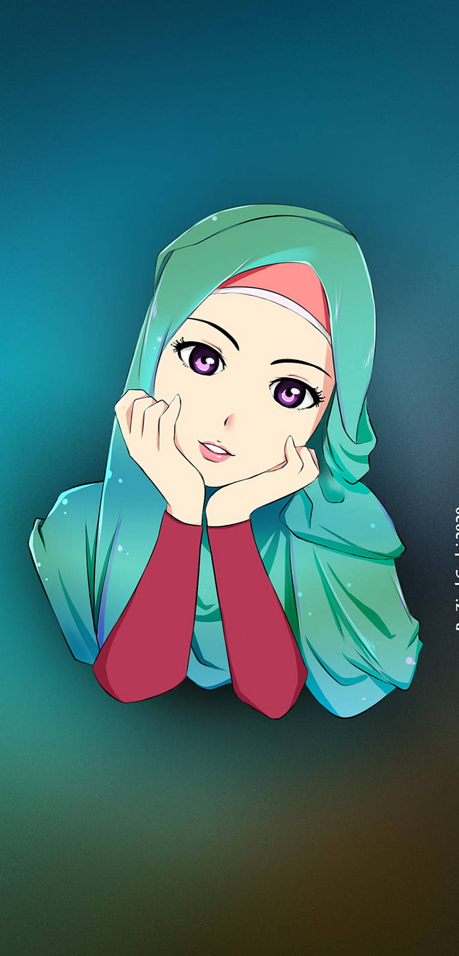 Green Hijab Cartoon Background
