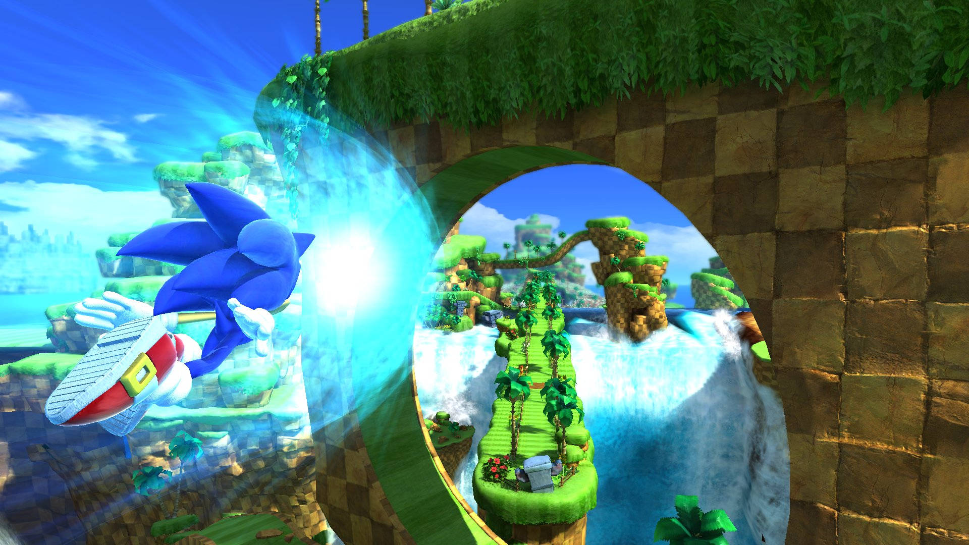 Sonic Blasting Through The Green Hill Zone Wallpaper