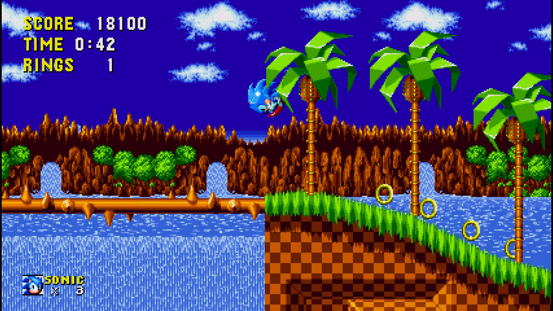 Green Hill Zone With Sonic Rolling Midair Wallpaper