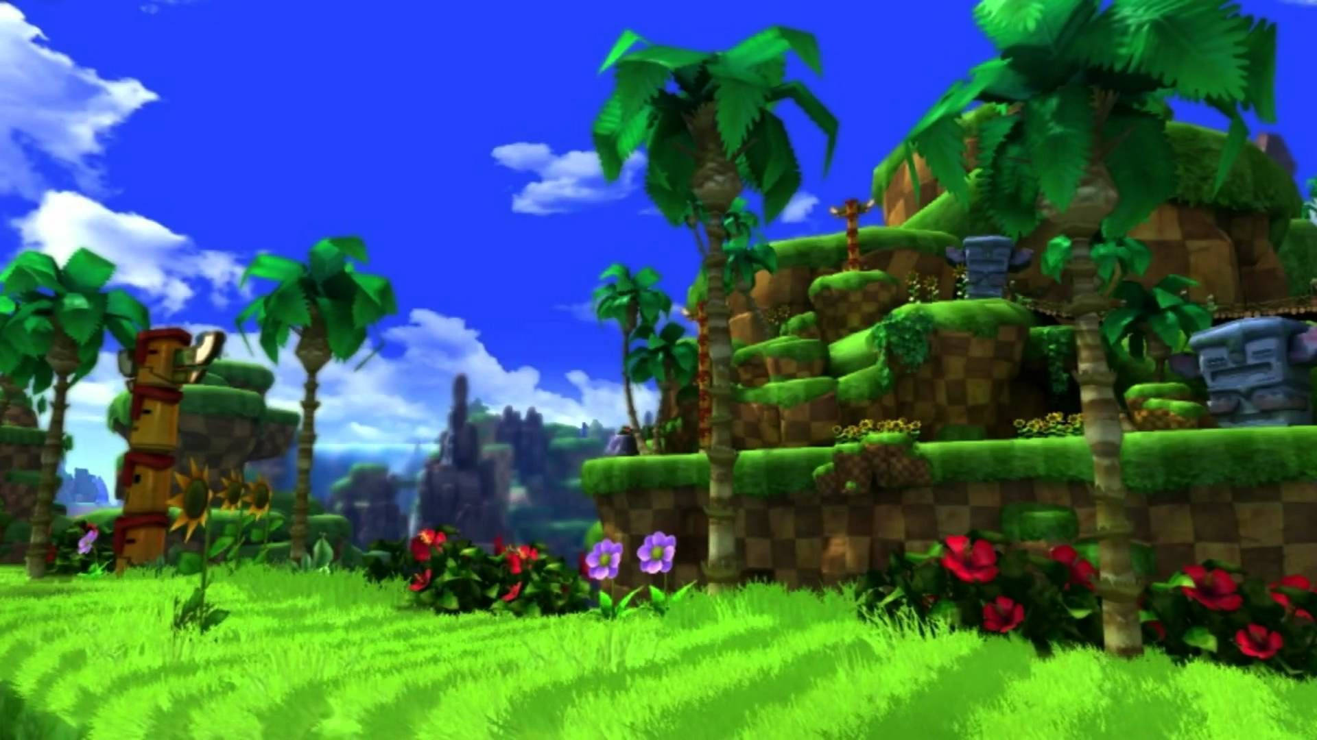 Green Hill Zone With Red Flowers Wallpaper