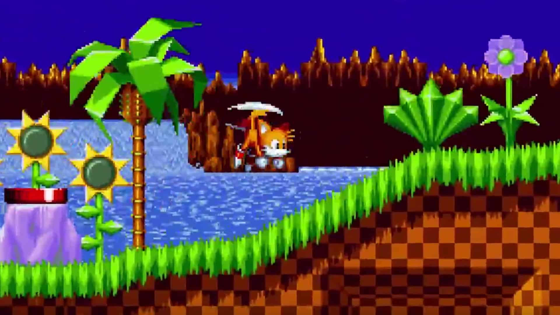 Tails Flying Around The Green Hill Zone Wallpaper