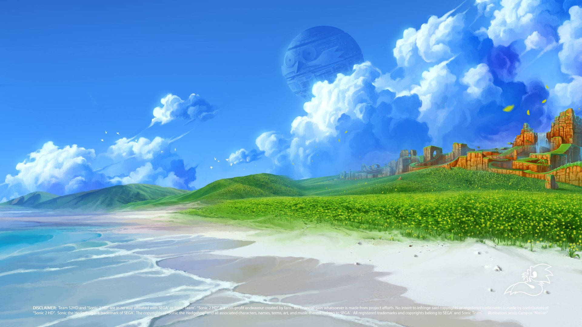 Green Hill Zone With A Peaceful Beach Wallpaper