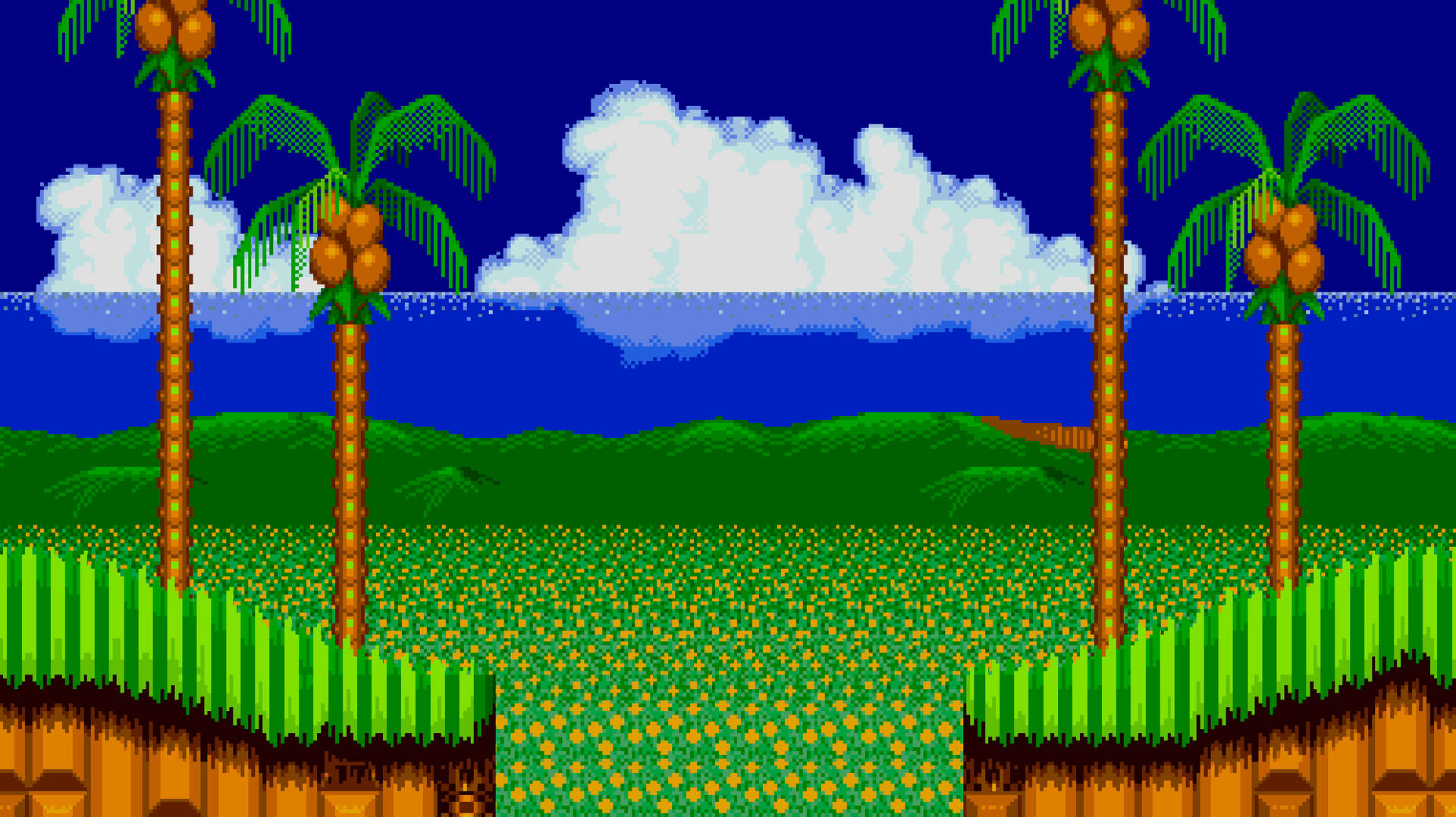 Green Hill Zone With Coconut Trees Wallpaper