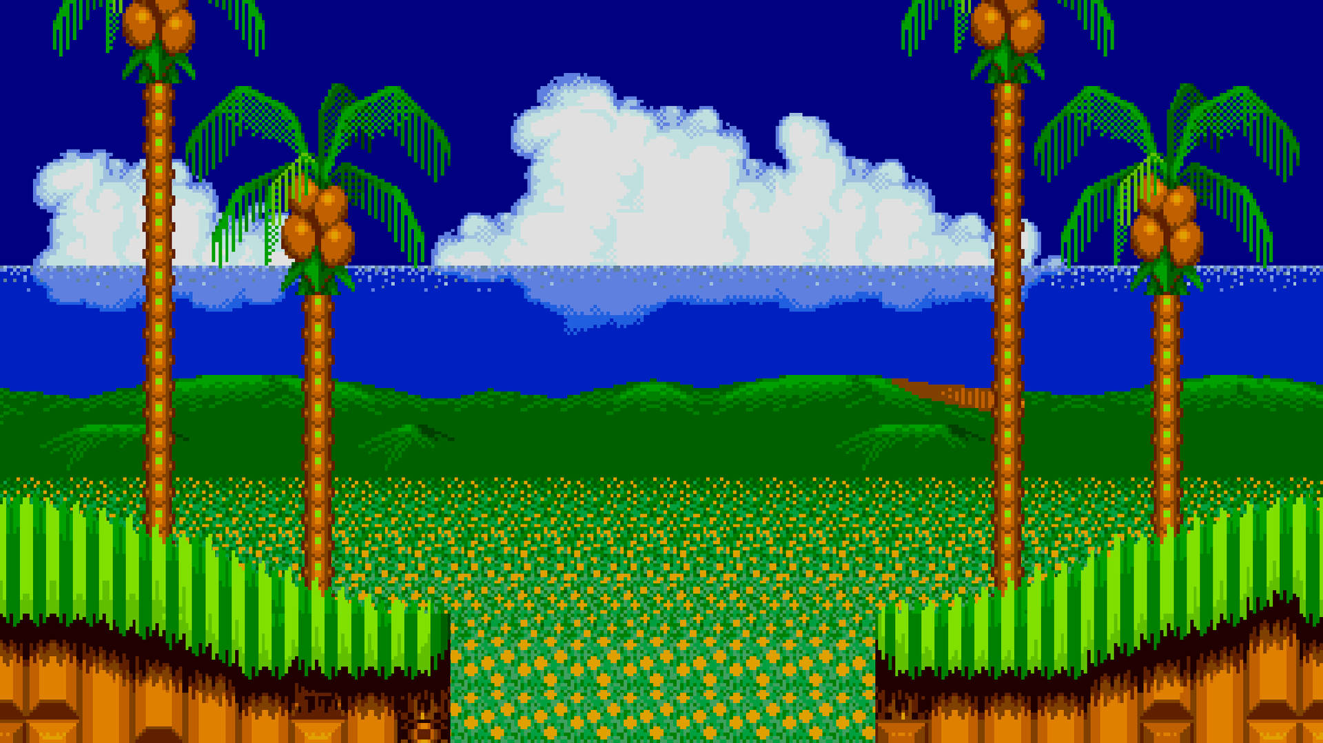 Download Green Hill Zone With Coconut Trees Wallpaper