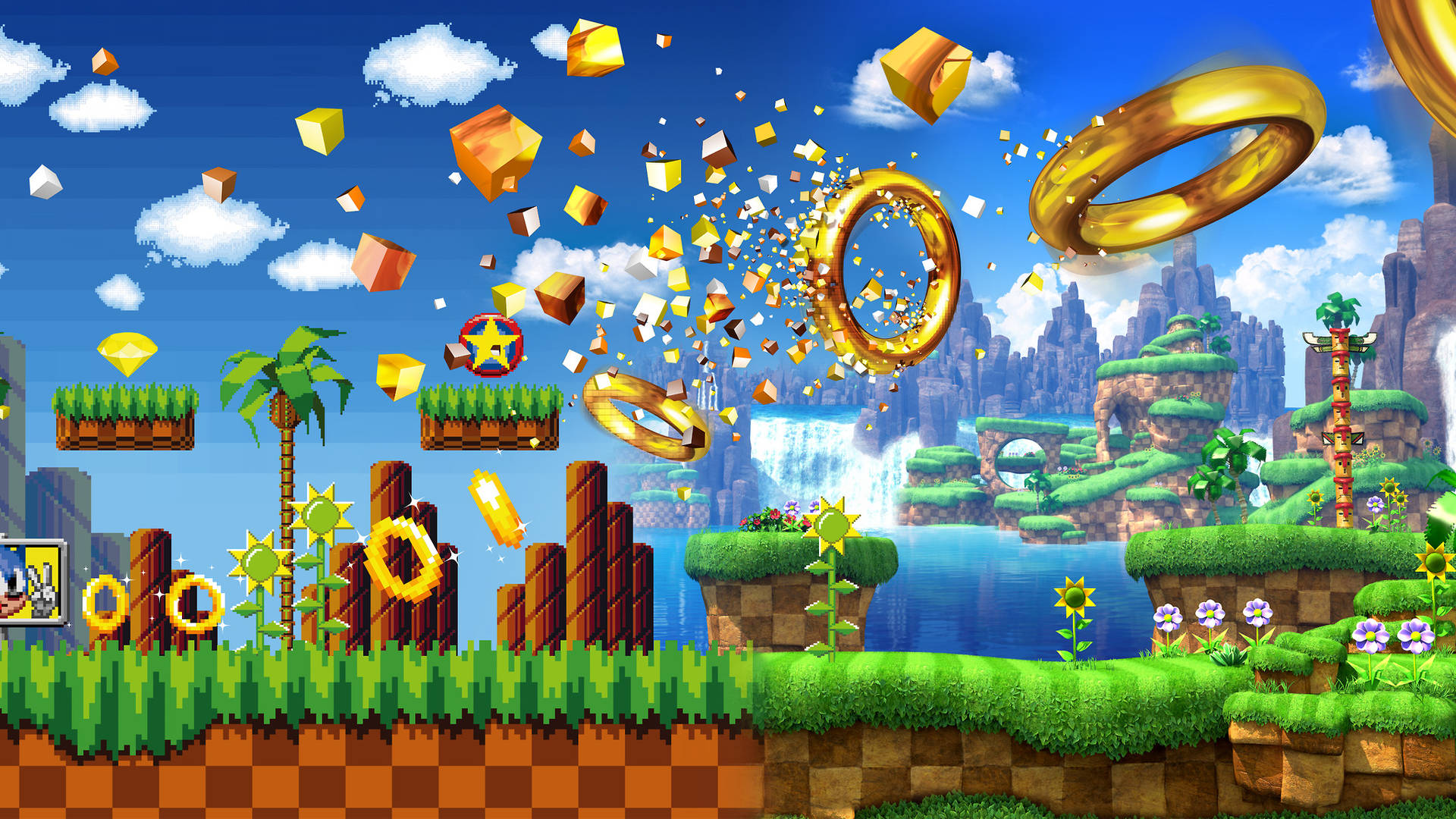 Old And Modern Green Hill Zone Wallpaper