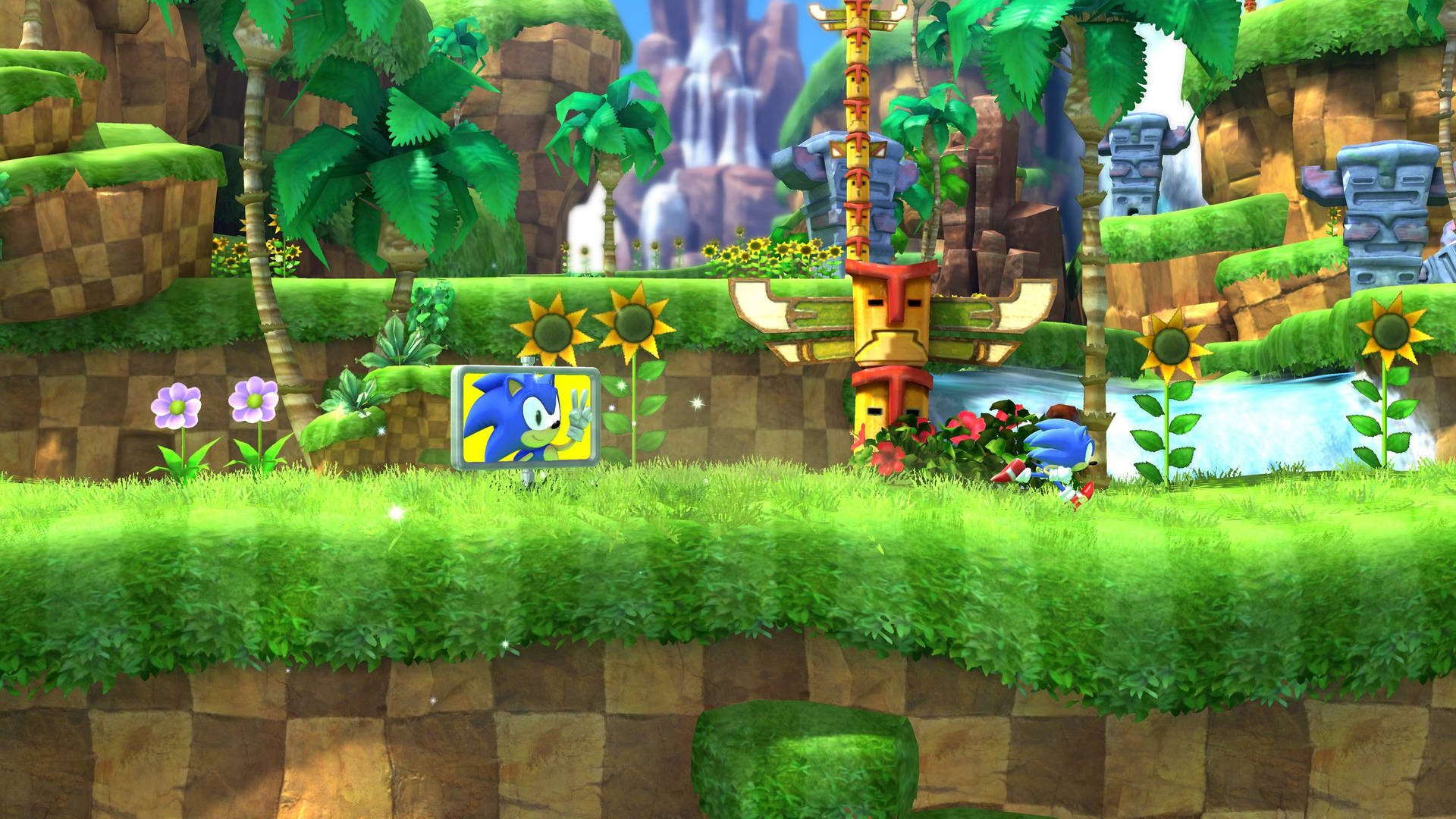 Green Hill Zone With The Third Checkpoint Wallpaper
