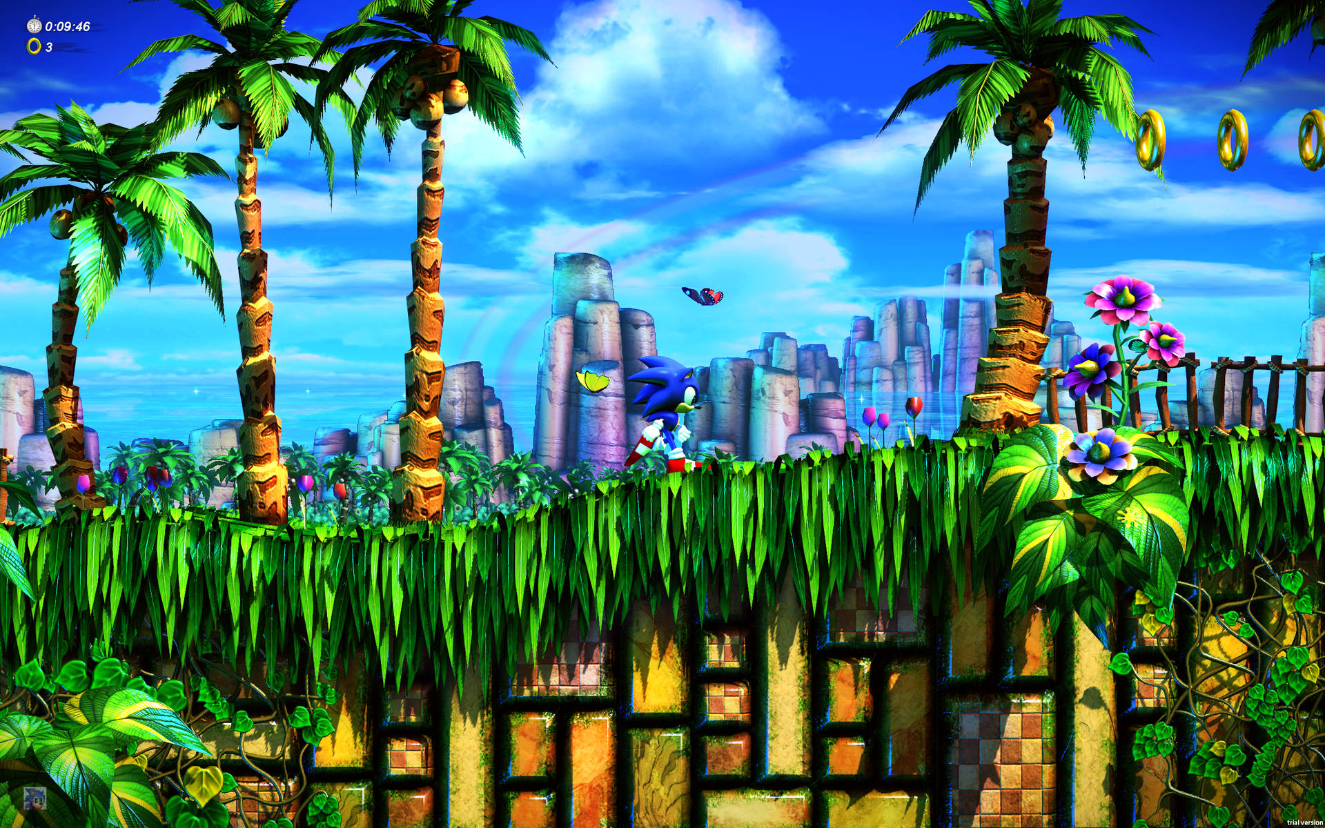 Sonic green hill zone background mountain waterfall