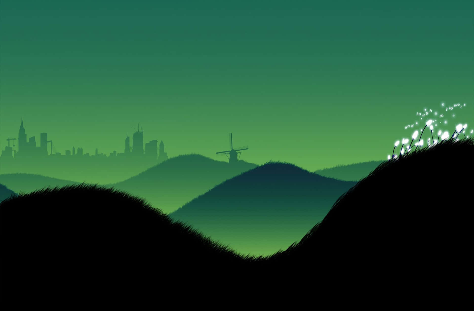 Green Hills Windmill Silhouette Wallpaper