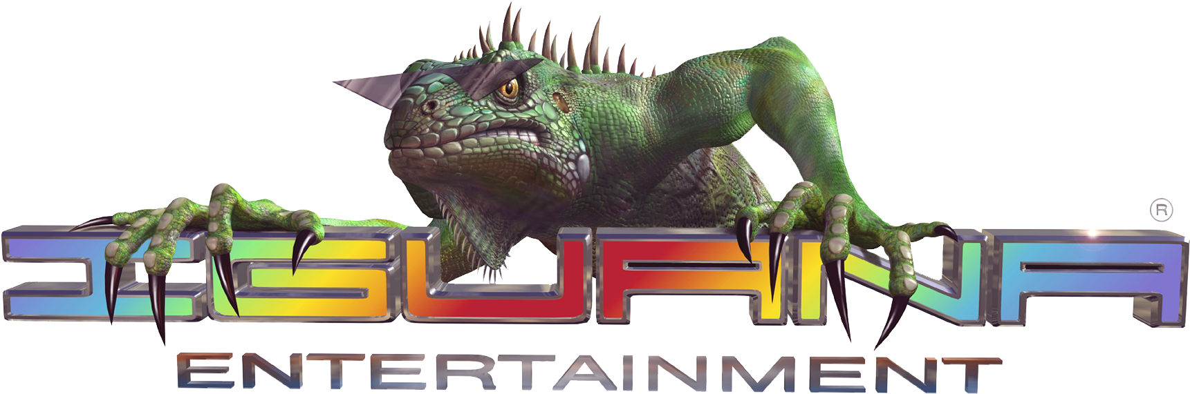 Green Iguana Over Colorful Logo PNG