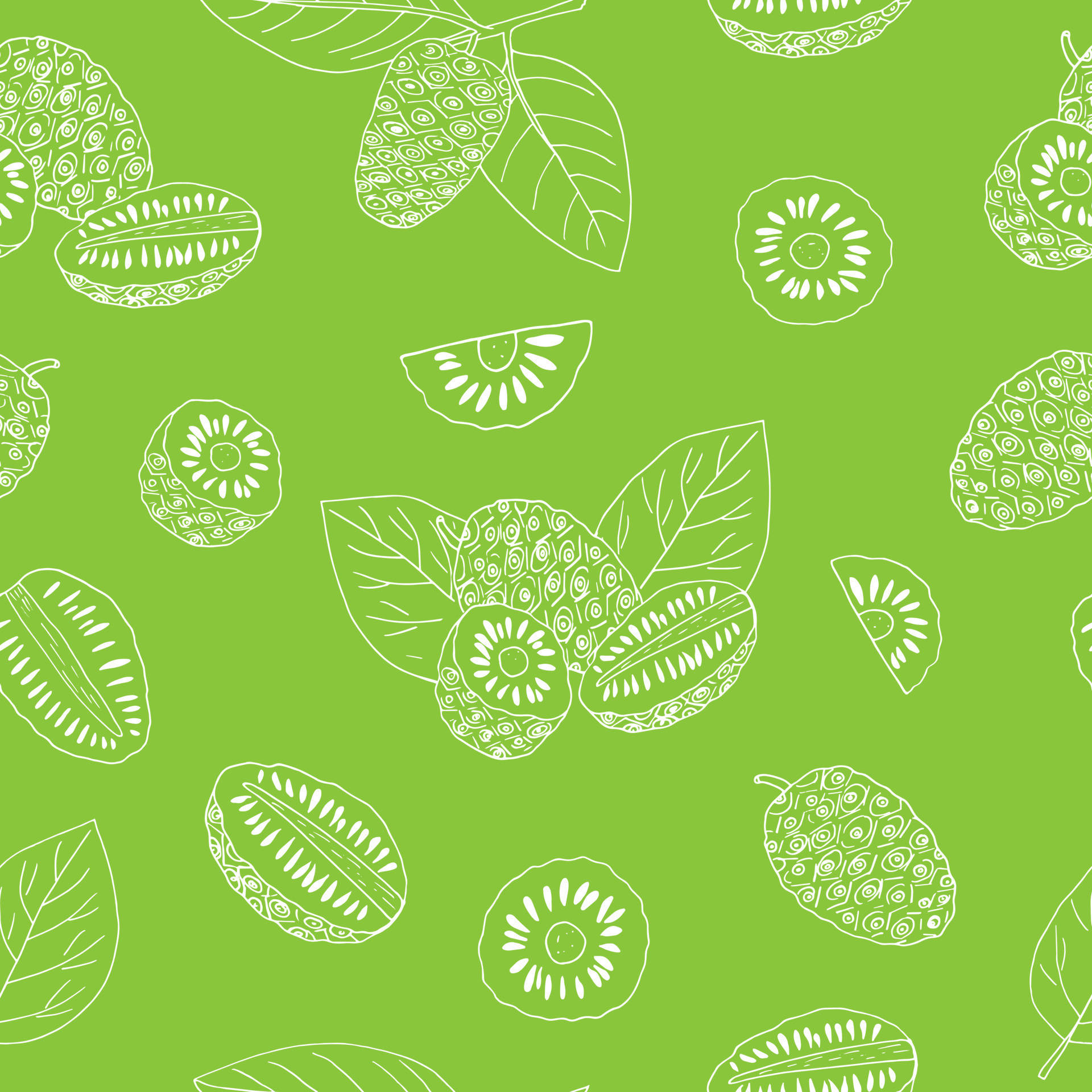 Green Illustrated Noni Fruits Wallpaper
