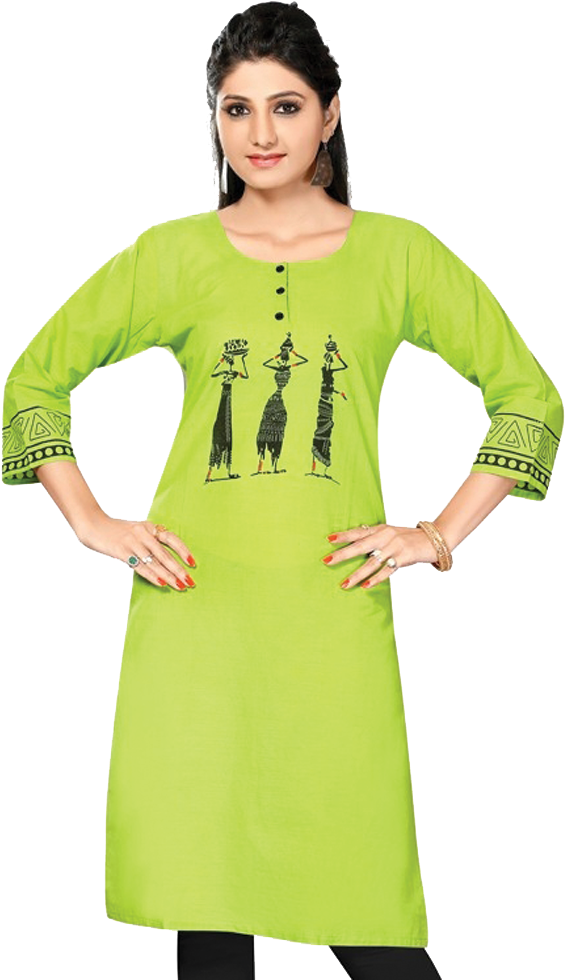 Green Kurti Traditional Print PNG