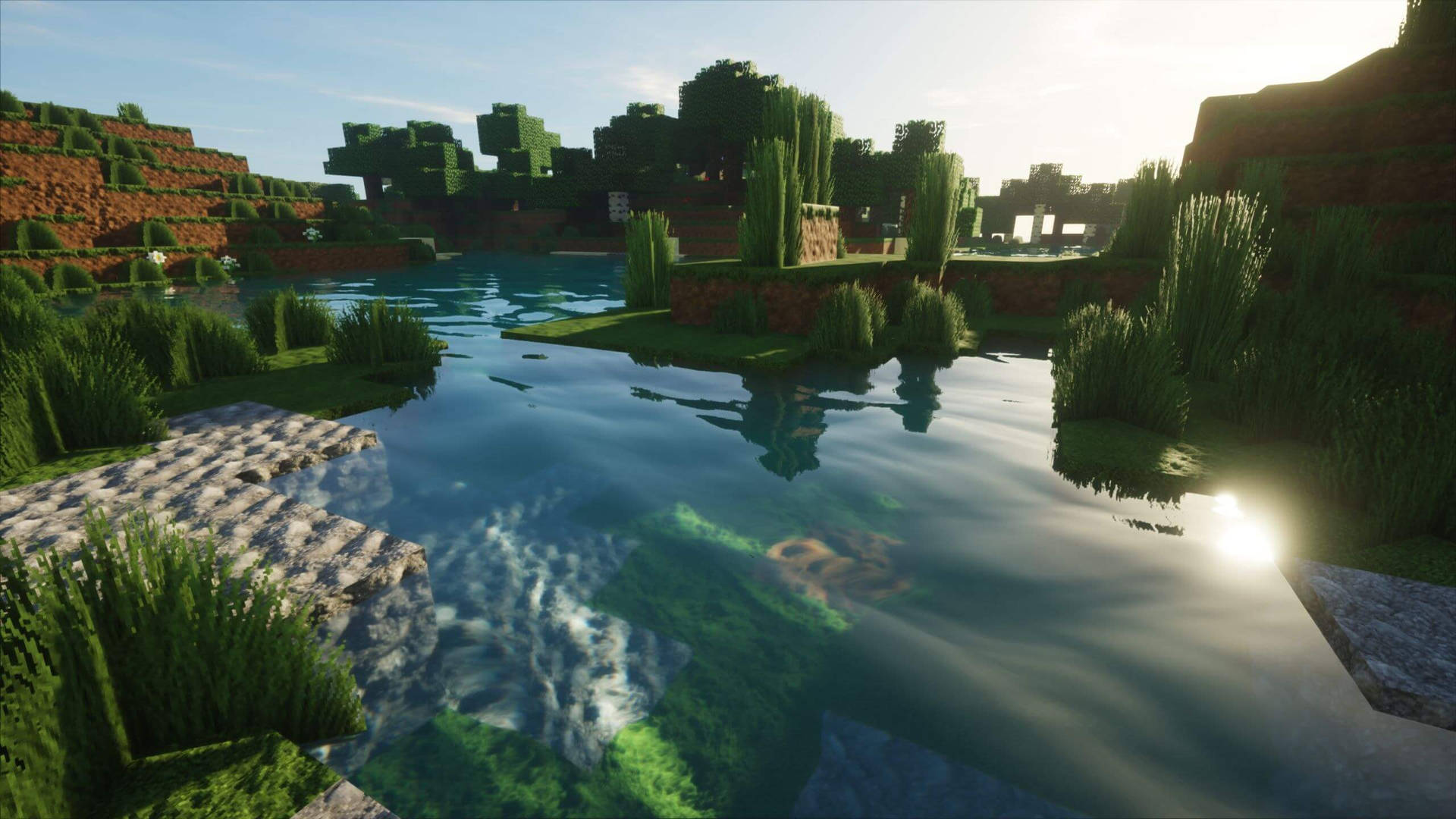 Green Landscape Clear Water Best Minecraft Wallpaper