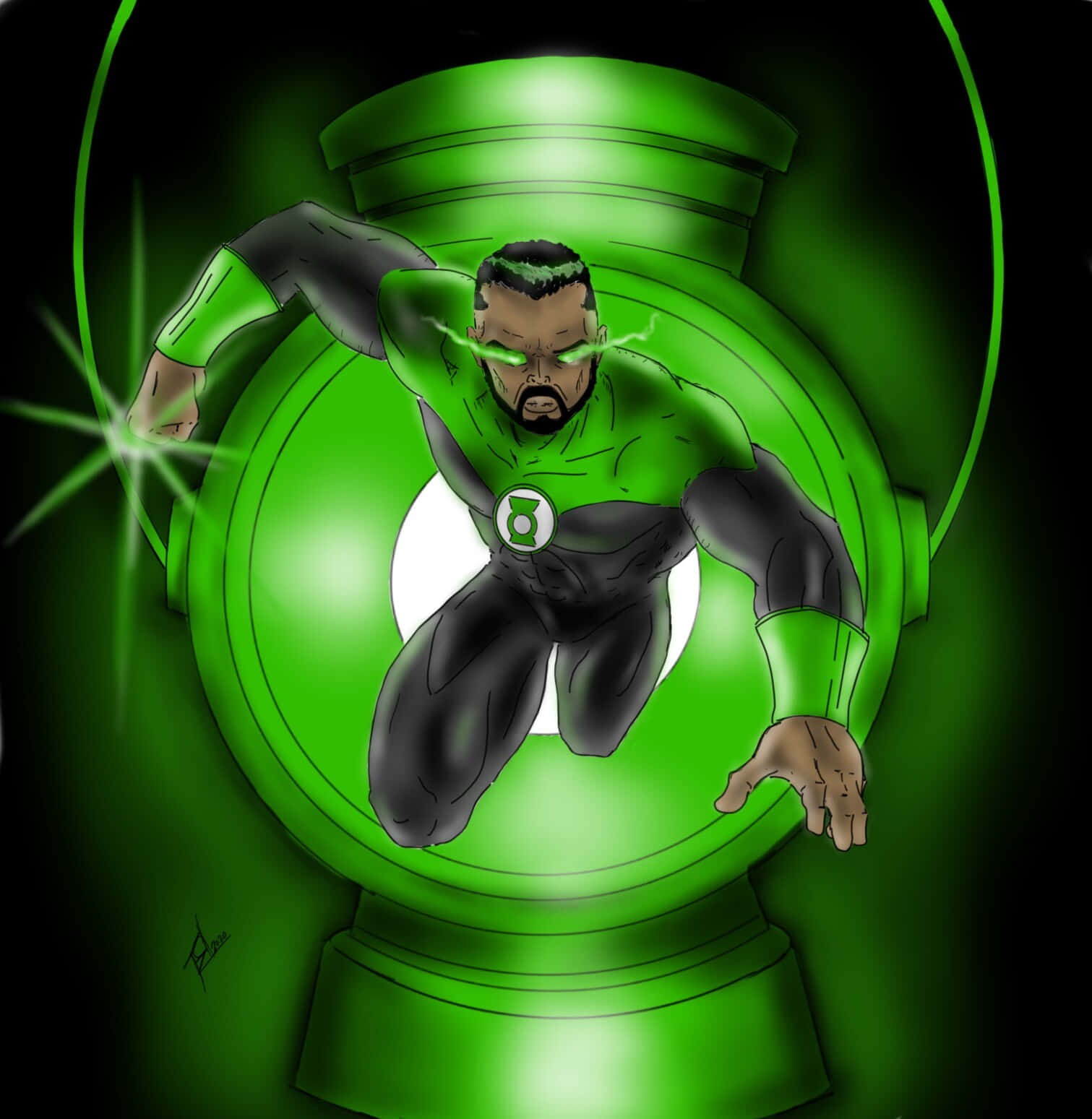 A member of the Green Lantern Corps wielding a powerful power ring.