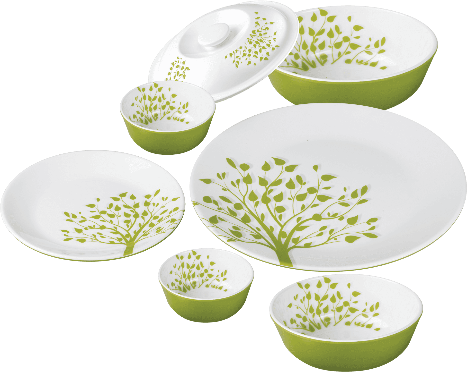 Green Leaf Dinnerware Set PNG
