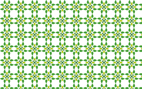 Green Leaf Pattern Background PNG — A repeating geometric pattern of green and yellow floral motifs on a black background.
